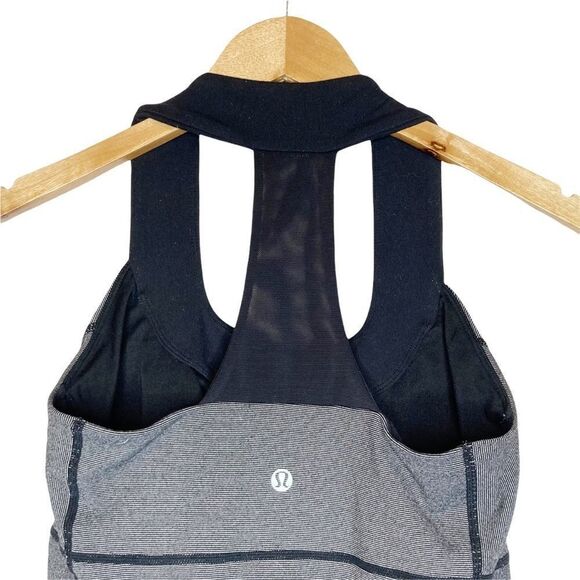 LULULEMON | Scoop Neck Black & Gray Microstripe RacerBack Tank - Picture 7 of 8